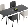 Black Rectangular Dining Table Set With Black And White Chairs Fruit Bowl Glasses 3d model