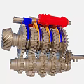 Mechanical Gear System With Red Blue Components And Silver Metal Structure 3d model