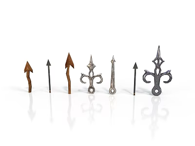 Various Decorative Arrows With Wooden And Metal Designs Featuring Ornamental And Simple Tips 3d model
