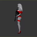 Sexy woman in red black lingerie holding black rifle with red high heels