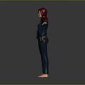 Game Movie Character Female Police Officer Red Hair In Blue Uniform With Badge Arms Outstretched