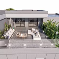 Modern Roof Garden Design With Lush Greenery Outdoor Seating Contemporary Building And Glass Features
