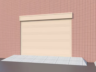 Beige Garage Door In Front Of Red Brick Wall With Gray Stone Slab Floor 3d model