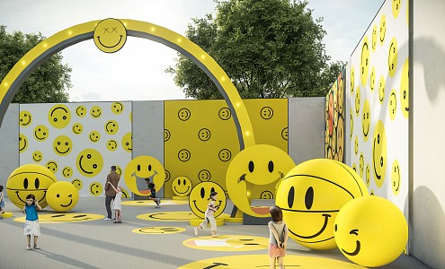 Modern Amusement Equipment Outdoor Yellow Smiley Theme Park Device Sculpture 3d model