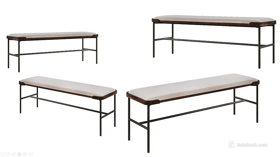 Modern Upholstered Benches With Metal Frames And Minimalist Design 3d model