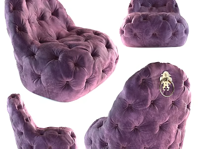 Purple Velvet Accent Chair With Button Tufted Design And Metal Ring Detail 3d model