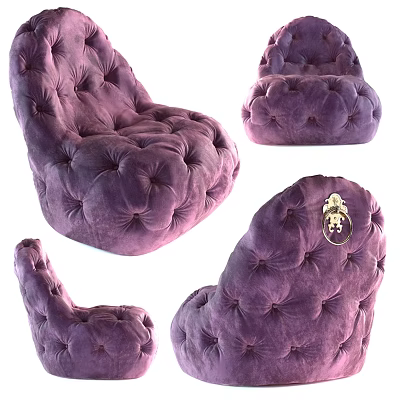 Purple Velvet Accent Chair With Button Tufted Design And Metal Ring Detail 3d model