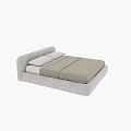 Modern Double Bed With Gray Upholstered Frame White Pillows And Brown Bed Sheet 3d model