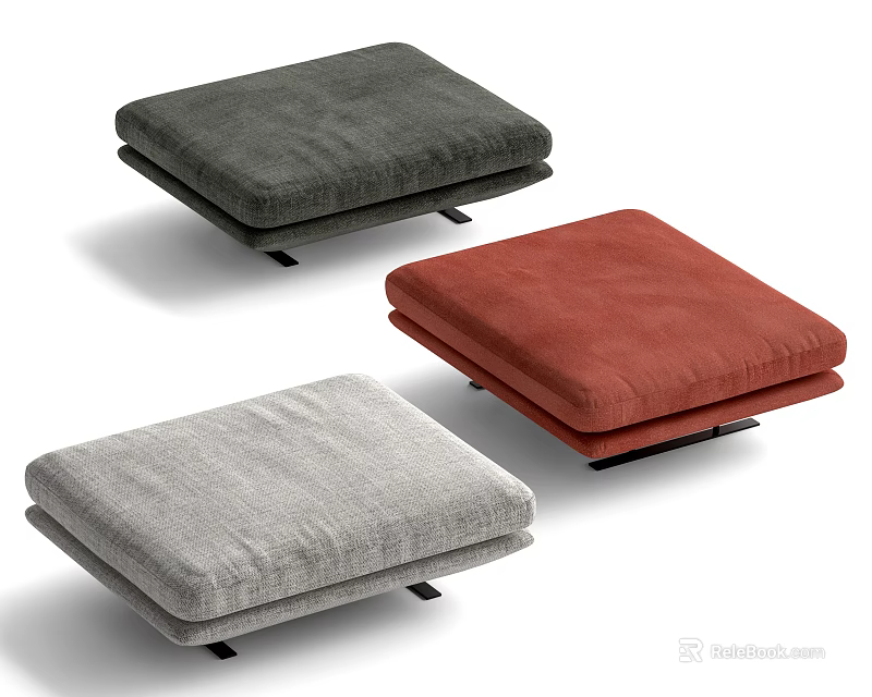 Modern Upholstered Sofa Stools in Three Color Options Gray Red Light Gray 3d model 