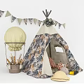 Cozy Tepee Tent With Bunting Flags Hot Air Balloon Model Plush Hedgehog Hat And Shoes
