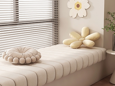 Cream Wind Bay Window Cushion Pillow 3d model