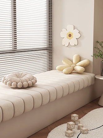 Cream Wind Bay Window Cushion Pillow 3d model