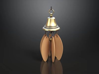 Golden Brass Wind Chime With Wooden Petal Design For Home Decoration 3d model
