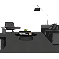 Modern Gray Leather Sofa and Coffee Table Set With Round Glass Top And Green Plant
