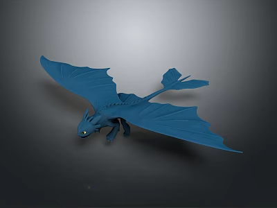 Blue Dragon with Large Wings in Dynamic Flying Pose Against Dark Background 3d model