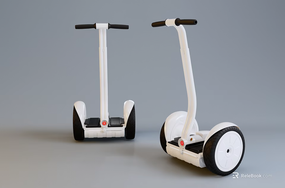 White Hoverboards With Black Handles And Standing Platforms On Gray Background 3d model