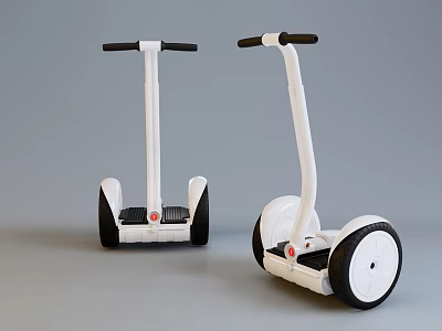 White Hoverboards With Black Handles And Standing Platforms On Gray Background 3d model