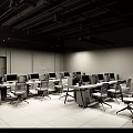 Modern Public Office Space With Multiple Workstations Computers Ergonomic Chairs And Pendant Lighting 3d model