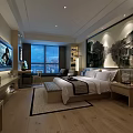 Modern Hotel Room Interior With Comfortable Bed Window View And Wall Art