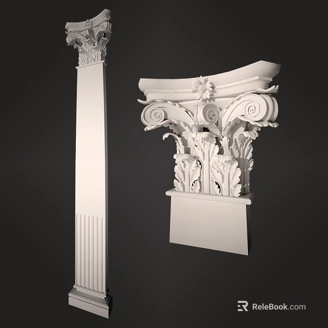 Classical Style White Stone Capital With Intricate Volute And Foliage Carvings 3d model 