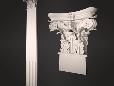 Classical Style White Stone Capital With Intricate Volute And Foliage Carvings 3d model