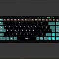 Stylish Black Computer Keyboard With Teal Function Keys And Modern Design Features 3d model