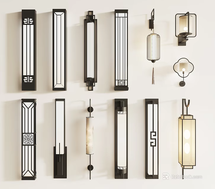 Modern Wall Lamps with Various Designs Sleek Lines and Decorative Patterns 3d model 