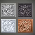 Intricate Decorative Square Carvings Featuring Dragon Patterns in Various Metallic Colors