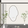 Decorative Irregular Shaped Mirror With LED Light Reflecting Modern Living Room Sofa And Plant