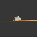 Miniature House Model on Wooden Deck with Brown Roof White Walls Balcony Garage Door