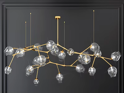 Modern Branch Chandelier with Golden Metal Frame and Transparent Glass Balls for Interior Decor 3d model