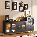 Modern Black Sideboard With Glass Doors Drawers Decorative Wall Art And Stylish Top Items