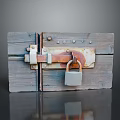 Vintage Wooden Door With Rusty Metal Lock And Hinges On Dark Surface