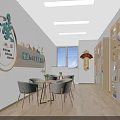 Bright Reading Area Interior With Wooden Bookshelves Tables Decorative Wall Art And Windows