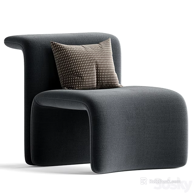 Modern Upholstered Leisure Chair in Black with Brown Checkered Accent Pillow 3d model 
