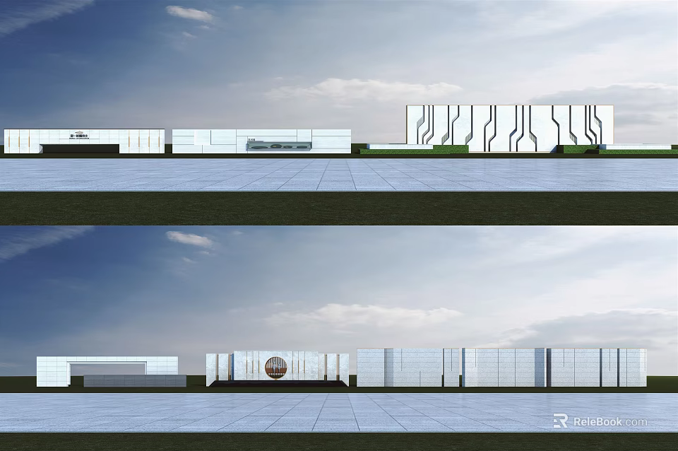 Modern Outdoor Scenic Wall Design With Geometric Cutouts And Linear Patterns 3d model 