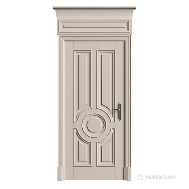 Light Colored Hinged Door With Decorative Panel Design And Metal Handle 3d model