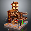Traditional Chinese Ancient Architecture With Curved Eaves Red Lanterns Wooden Plaque And Stone Steps