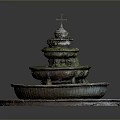 Household Decorative Multi Tiered Fountain With Cross Top Green Moss And Circular Base
