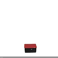 Plastic Storage Box with Red Lid Black Body Yellow Handles and Striped Top Design