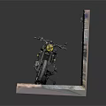 Stylish Black Motorcycle Displayed On Stand With Colorful Graffiti Wall Background
