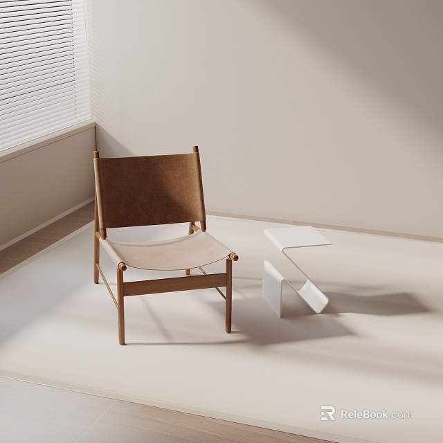 Leisure Chair With Wooden Frame Leather Seat In Bright Minimalist Interior With White Side Table 3d model 