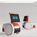 Smart Robot Design With Screen Wheels Red White And Eye Patterns 3d model