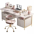 Elegant Modern Pink Gold Desk Chair Set with White Tabletop and Storage for Home Office