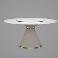 Round White Marble Top Dining Table With Gray Base And Gold Accents 3d model