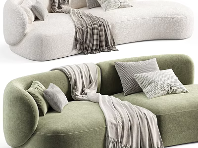 Cozy White And Green Sectional Sofas With Decorative Pillows And Soft Blankets In Modern Design 3d model