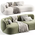 Cozy White And Green Sectional Sofas With Decorative Pillows And Soft Blankets In Modern Design