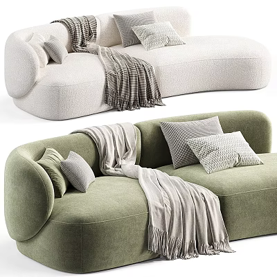 Cozy White And Green Sectional Sofas With Decorative Pillows And Soft Blankets In Modern Design 3d model