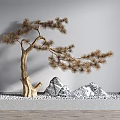 Decorative Pine Tree in Square Planter with White Pebbles Gray Rocks and Wooden Floor