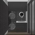Modern Dark Balcony Cabinet With Stacked Washer Dryer Sink And Countertop